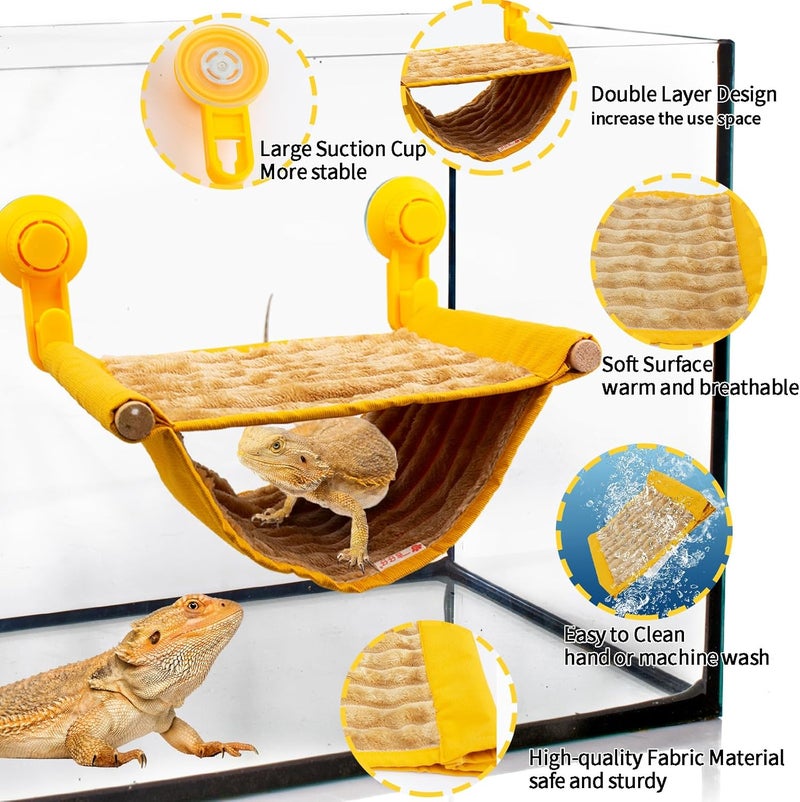 FlidRunest Bearded Dragon Hammock with Suction Cups, Soft Lizard Hammock Bed, Winter Warm House Tent, Reptile Tank Perch-Yellow - Image 5